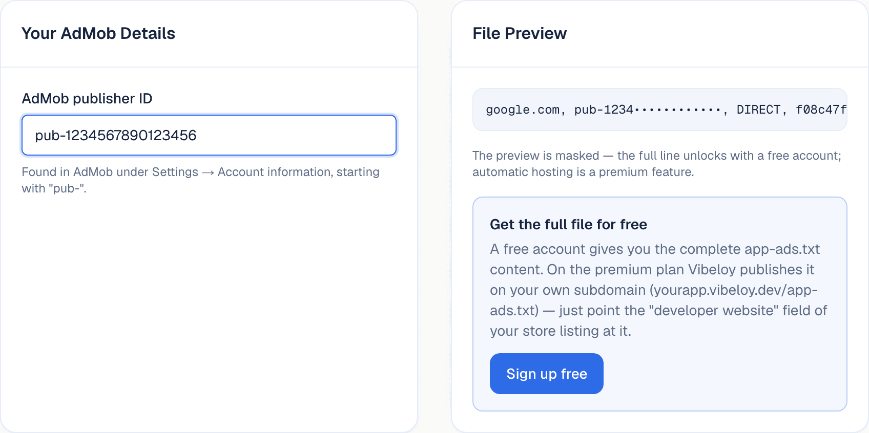 أداة app-ads.txt: معرّف الناشر مُدخل مع معاينة السطر